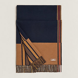 2023年AW HERMÈS カシミヤストール リジエール　アイボリー×ブルー 2023年AW HERMÈS カシミヤストール リジエール アイボリー×ブルー